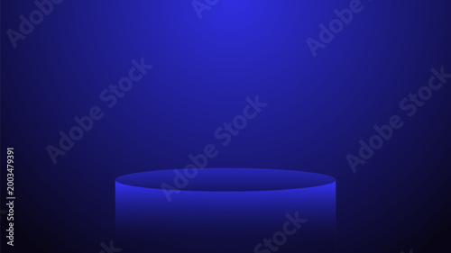 Minimal Abstract Blue Gradient Podium Background with Single 3D Cylinder Stage Platform, Modern Product Display Scene for Branding, Cosmetics and Technology Presentation
