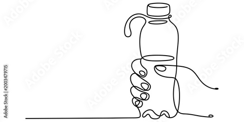Continuous single line drawing of a hand holding a plastic water bottle showing a healthy lifestyle and hydration habits concept Vector, illustration