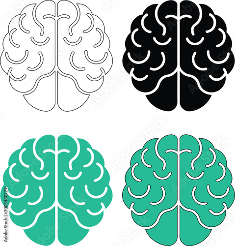Collection of four brain illustrations in different colors