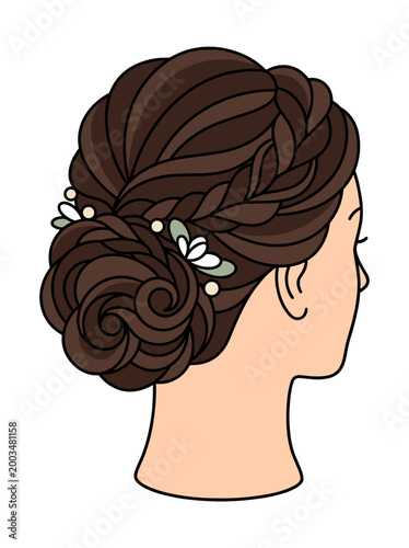Elegant braided updo hairstyle with floral accessories for prom detailed hair styling beauty fashion concept