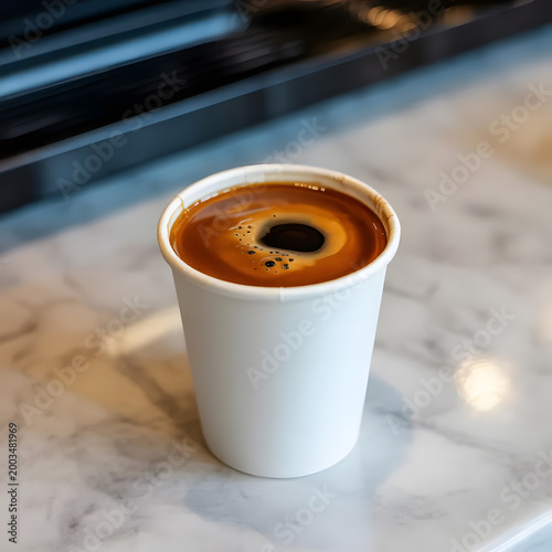 espresso shot in a white to go cup