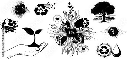 Mindfulness and Mental Health Vector Silhouette - Person Meditating with Abstract Fluid Zen Shapes for Wellness Design