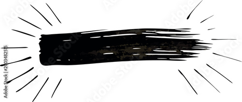 Black ink brush stroke banner with radiating lines for emphasis and design elements