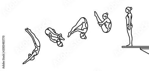 Foto Platform Diver Phases Line Art Showing Tuck and Pike Positions Diving Sequence V