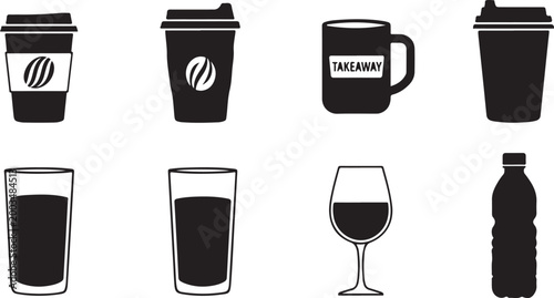 Black coffee takeaway cups, travel mug, and glass bottle with black coffee cup takeaway coffee cup d