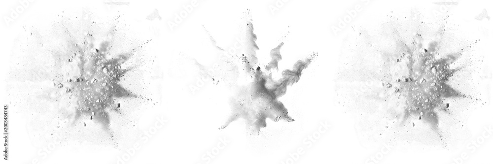 Fototapeta premium Fine White Powder Dust Cloud Explosion Motion Isolated On Transparent Background PNG Design Effect Set