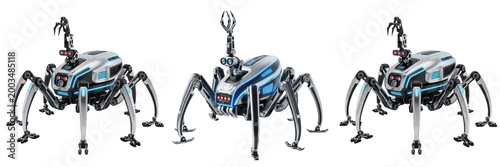 Foto Futuristic Mechanical Sci-Fi Spider Robot Drone Character Isolated On Transparen