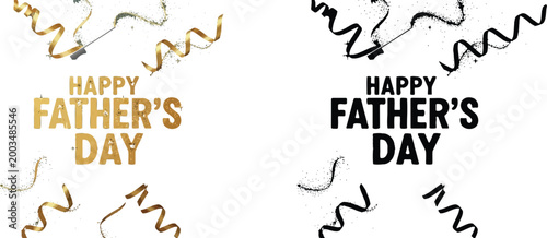 Hand drawn happy fathers day greeting with banner and ribbon