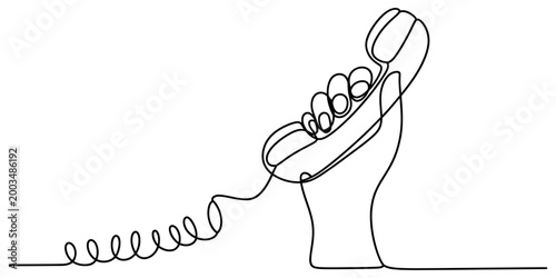Fotografía Continuous single line drawing of a hand holding an old retro telephone receiver