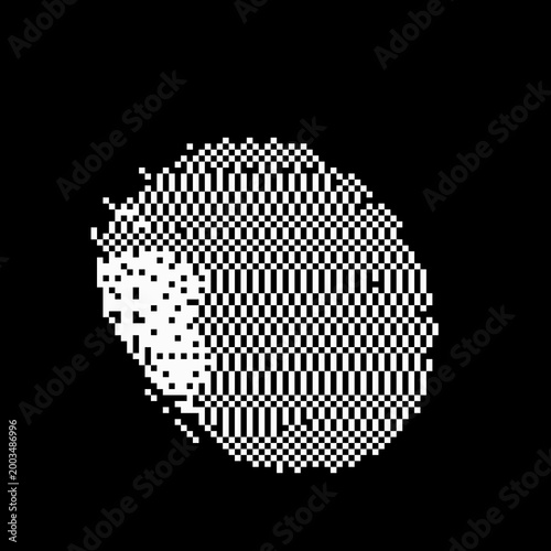 Colección de formas abstractas geométricas con efecto glitch y halftone en fondo blanco. Abstract geometric shapes collection with glitch and halftone effect isolated on white background.
