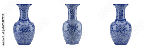 Bild auf Leinwand Elegant ceramic blue porcelain flower vase isolated element transparent PNG (