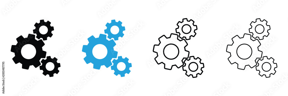 Fototapeta premium Gear in different colors and styles gears cogs mechanical symbols