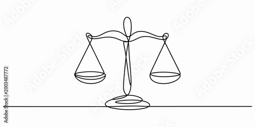 Continuous single line drawing of a law scale of justice symbol representing legal balance and fair judgment for courtroom concepts Vector, illustration