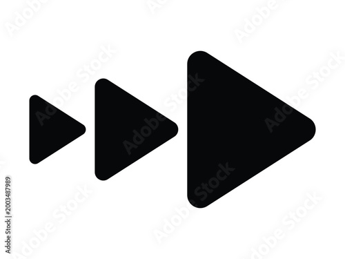 Three black play button of different sizes triangle media