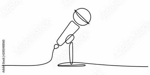 Continuous single line drawing of a microphone on a stand for podcasting or singing performance in a minimalist artistic style Vector, illustration