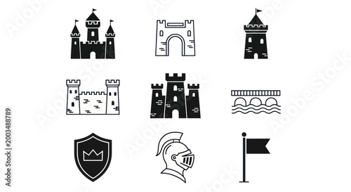 Canvas Print Medieval castle and fortress icon set