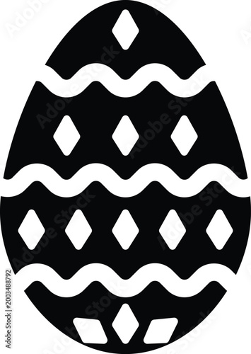 Flat Vector Icon of Decorative Easter Egg with Geometric Pattern for Spring Holiday Design