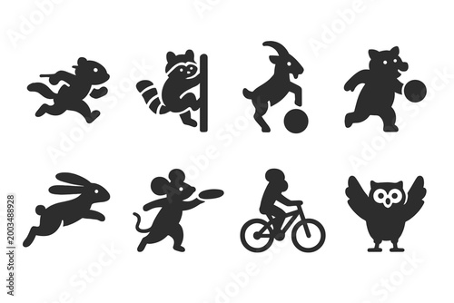 Critter Athlete Icons. Funny Critter Athletes. Filled icon set of Funny Critter Athletes: sprint chipmunk,
