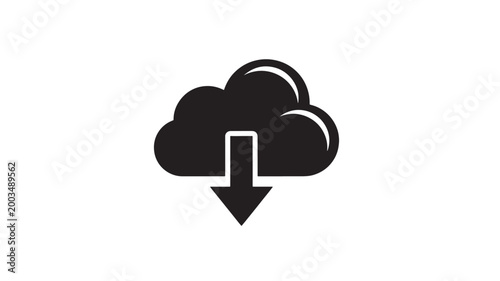 Cloud Icon With Download Arrow On White Background For Data Storage Concepts