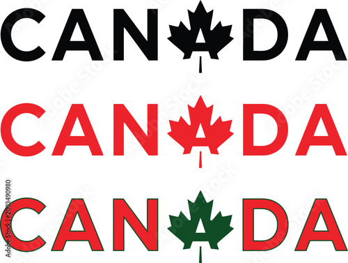 Canada wordmark variations with maple leaf symbol