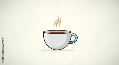 A vector graphic illustration of a steaming hot cup of coffee with a blue handle on a simple beige background vector