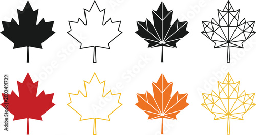 Collection of canadian maple leaves in various styles