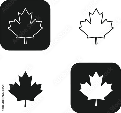Four black and white maple leaf icons