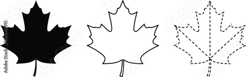 Canadian maple leaf variations black white and outline