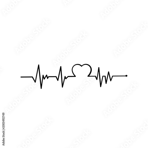 Heartbeat ECG Pulse Line Vector Set Black Heart Medical Symbol Bundle