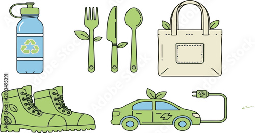 Eco-friendly lifestyle set with green and beige