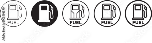 Set of five different fuel station pump circle icons featuring thin line bold silhouette geometric rounded and thick outline styles for gas station signage and vehicle service branding Vector