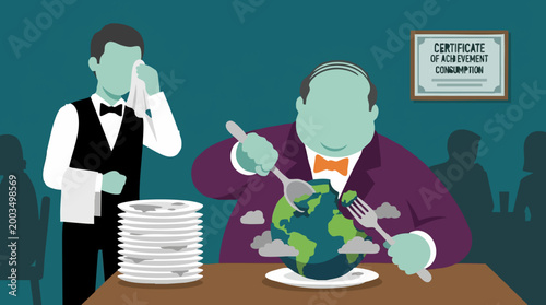 Tableau sur toile Symbolic illustration of human overconsumption leading to environmental destruct