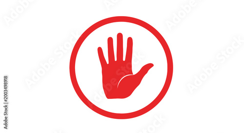 Bright red hand print inside a circular border representing a clear sign to stop now