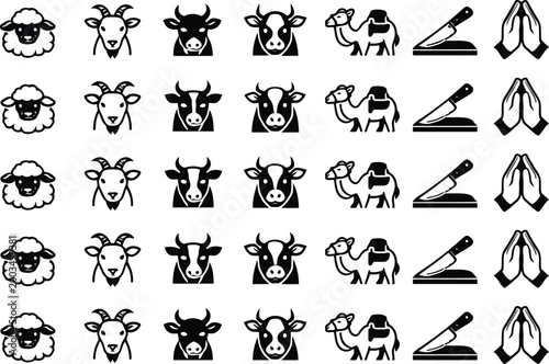 Eid Sacrifice Icon Set — Minimalist Black & White Vector Collection