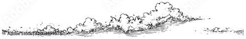 Vintage sea waves and ocean foam illustration, engraved shoreline panorama, nautical nature line art