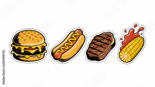 Photos A vibrant, cartoon-style hamburger illustration evokes feelings of comfort and indulgence
