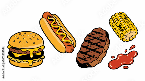 A vibrant cartoon illustration of a classic cheeseburger. Perfect for food blogs, restaurant marketing, or depicting fast food concepts with a playful