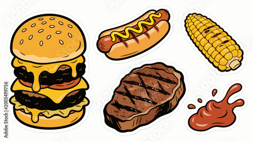 This vibrant illustration of a double cheeseburger evokes feelings of indulgence and satisfaction. Perfect for food blogs, restaurant marketing, or me