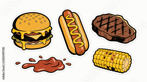 A vibrant illustration of a cheeseburger with dripping ketchup. Perfect for restaurants, food blogs, or marketing fast food promotions, evoking feelin