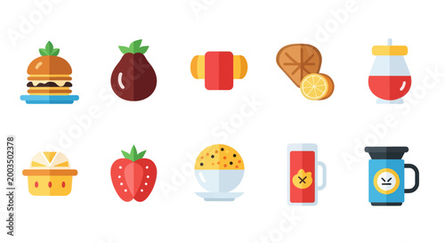 Colorful food icons for culinary design