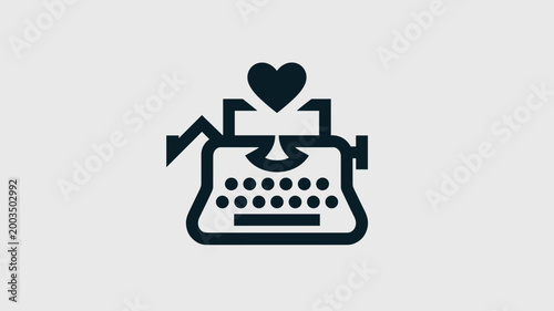 Charcoal typewriter with symbolic heart - Ideal for storyteller branding, analog hobbyist blogs, or poetic design themes.