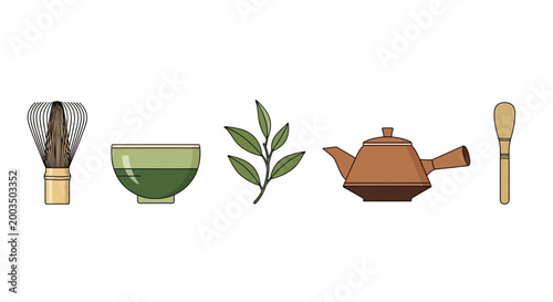 Tea set with green tea bowl.