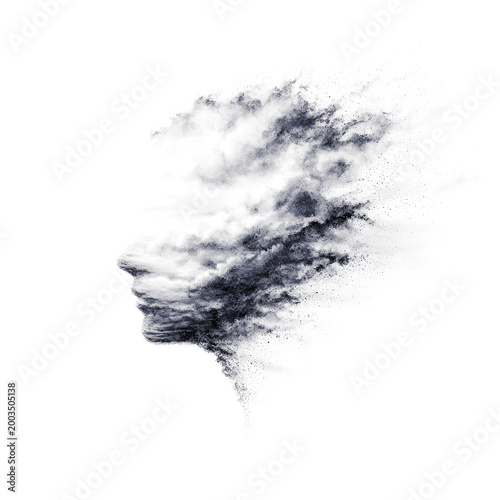 Bild auf Leinwand Abstract human face dissolving into particles in monochrome symbolizing identity