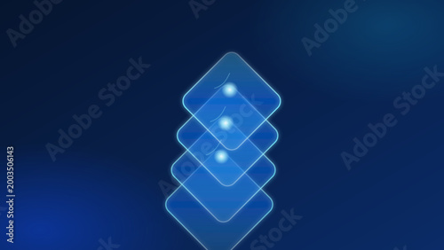 A futuristic abstract representation of layered data structures and network connectivity illuminated on a deep blue background.
