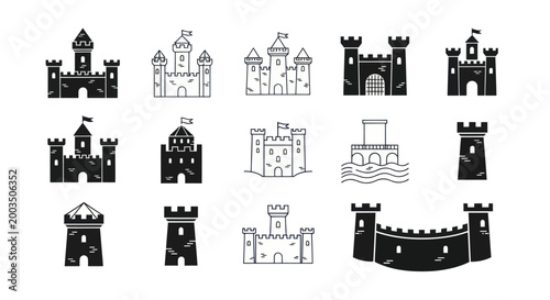 Canvas Print Castle icons set in various styles