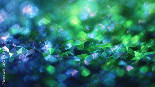 green blue glittering geometric shape texture, soft blur ,smooth glow light