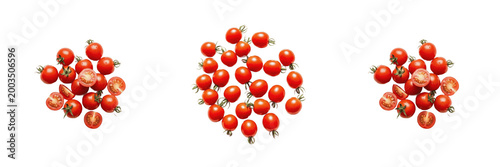 Fotografie Bunch of Red Cherry Tomatoes Isolated on Transparent Background, Fresh Organic Small Tomato PNG for Italian Cooking and Salad Design