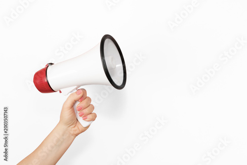 Bild auf Leinwand Minimal megaphone illustration with hand – marketing and announcement concept