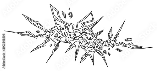 Shattered glass or cracked wall line art, broken surface effect illustration, geometric hole in wall drawing