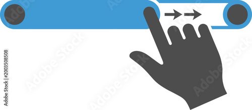 A dark gray hand icon interacting with a blue scrollbar on a with arrows